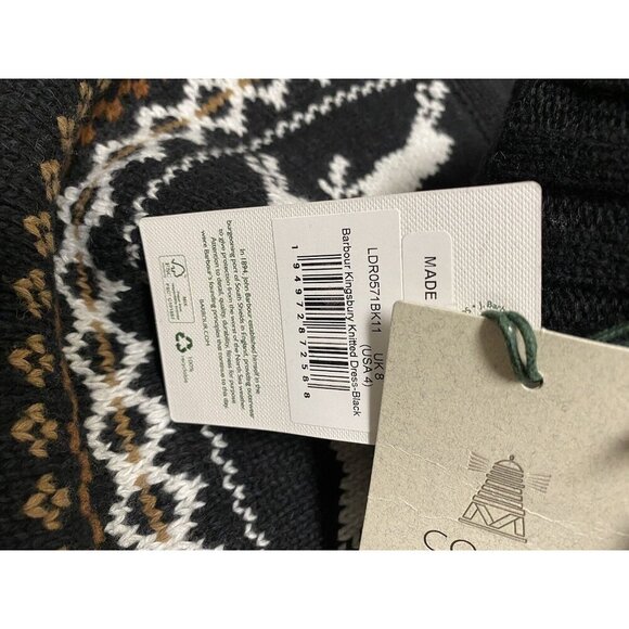 Barbour Sz 4 Sweater Dress Kingsbury Knit Black Reindeer Midi Classic Cozy New - Picture 11 of 12